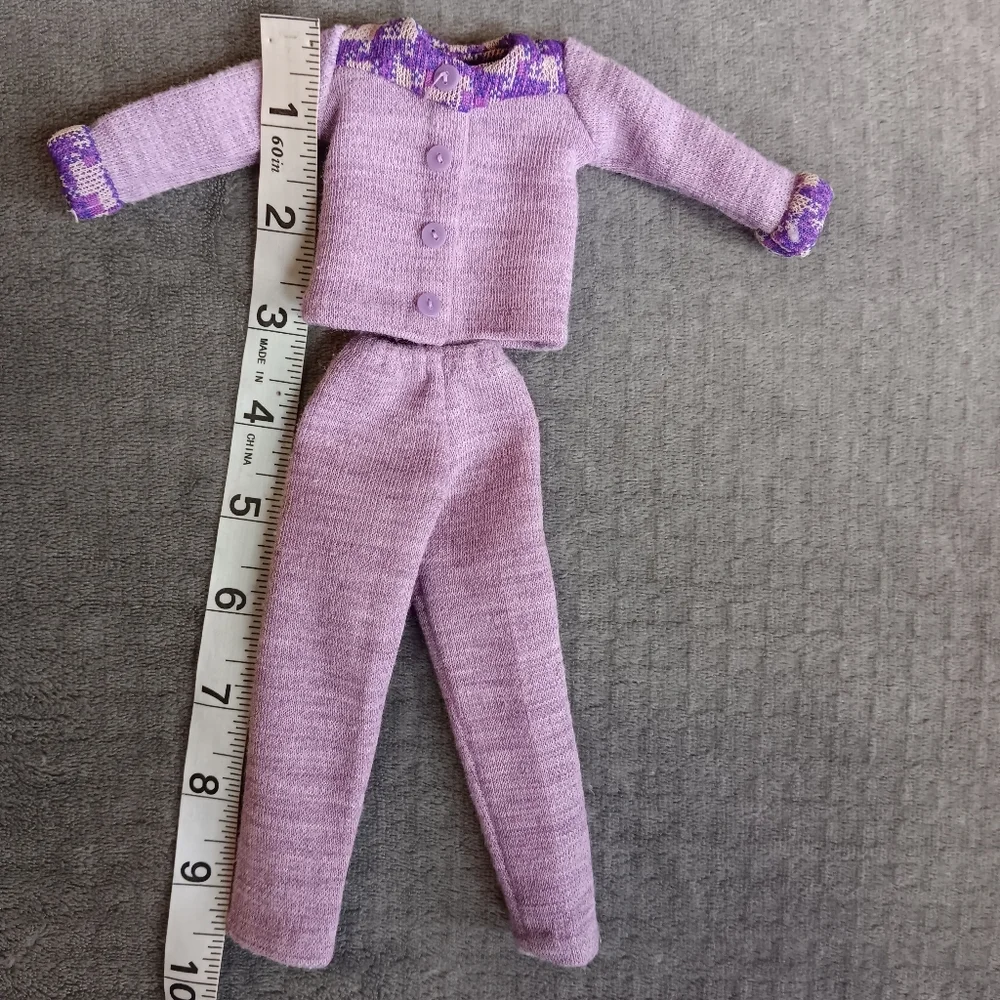 Fits Barbie 1970s Vintage Lavander Purple Two-Piece Set Top Pants Boho 70s Suit